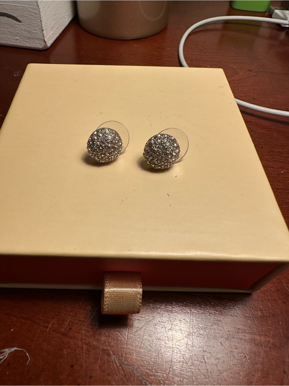 Gold Tone Pavé Rhinestone Dome Stud Earrings Sparkly Statement Jewelry